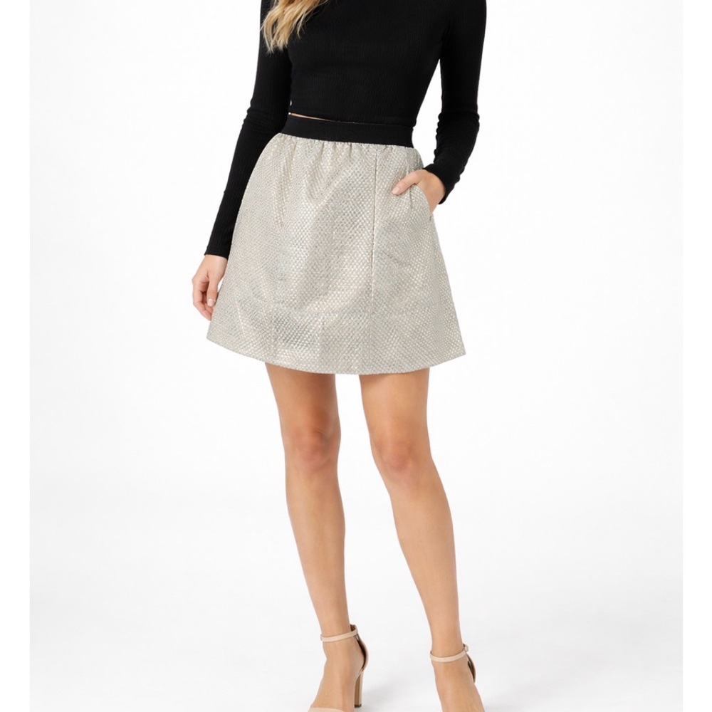 Ganni Gold Metallic A-Line Mini Skirt | Elastic Waist | Size M